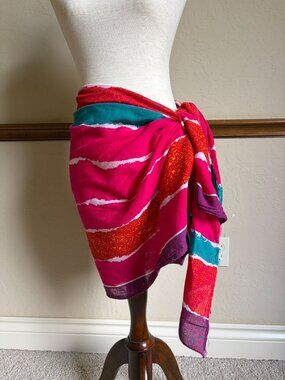 BCBG Max Azria Pink Cotton Rayon Wrap Shawl Swim Coverup Boho Bohemian Colorful
